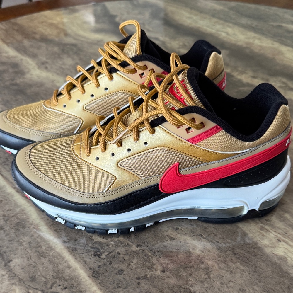 Nike Air Max 97/BW Metallic Gold, University Red, Black Sneakers NEW CONDITION